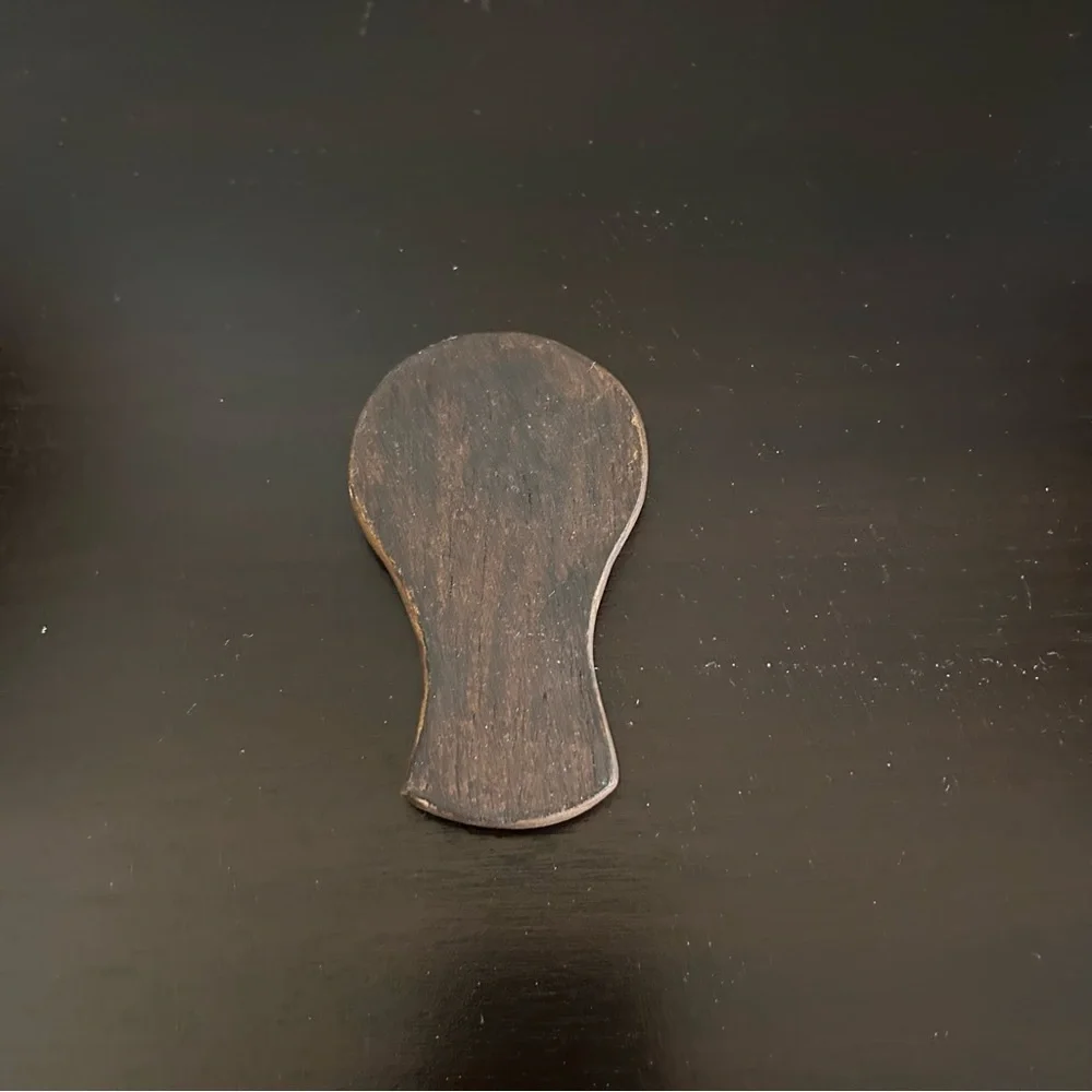 Vintage hand-painted reverse-painted glass and wood hand mirror brown 4x2.5” - Picture 5 of 6